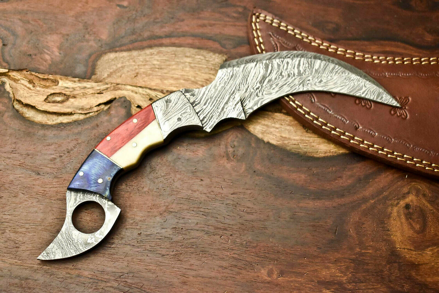 HS-903 Custom Handmade Damascus Hunting Blade Karambit Camping Full Tang Knife Gifts