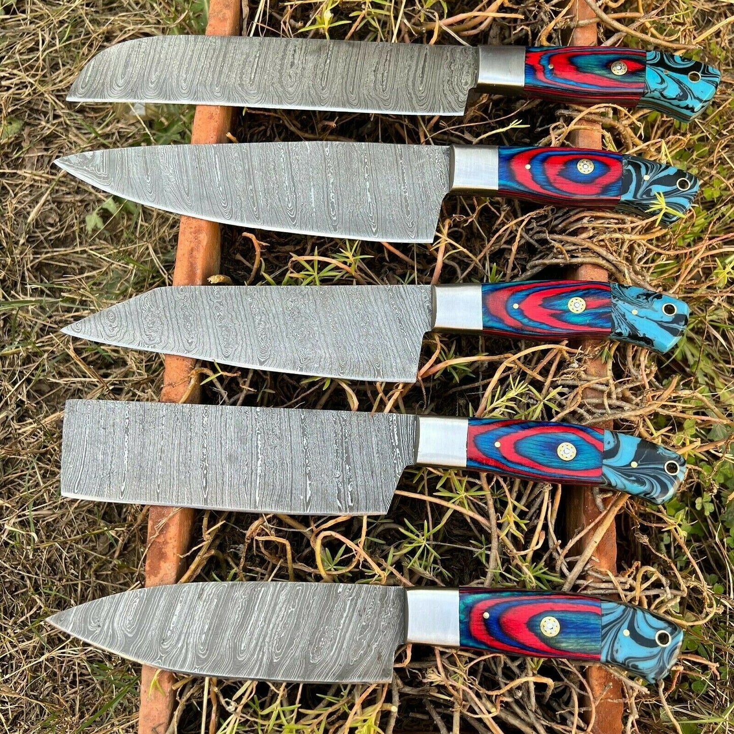 HS-131 '' Hand Forged Damascus Steel Hunting Chef Kitchen Knife Set W/ Sheath