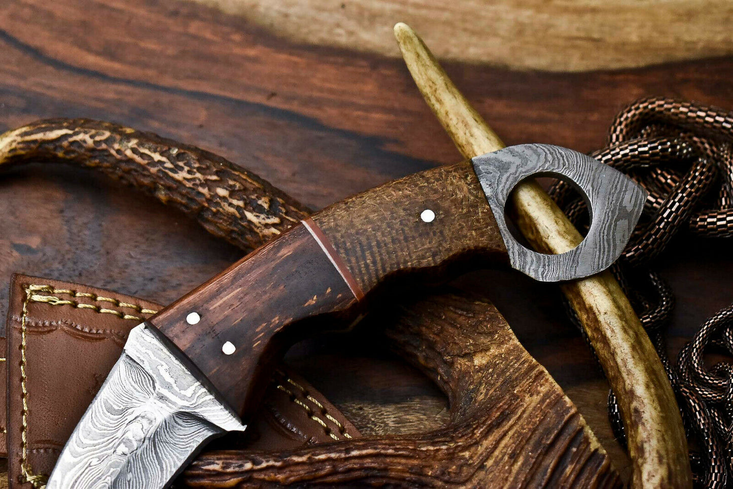 HS-909 Custom Handmade Damascus Steel Karambit Knife - Beautiful Micarta Wood Handle