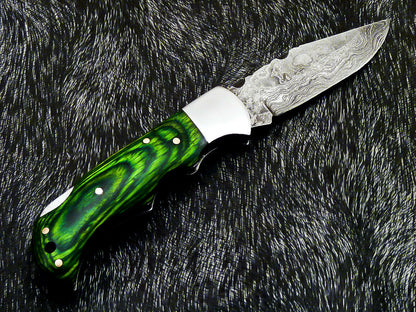 HS-1118 '' CUSTOM HANDMADE DAMASCUS BLADE POCKET FOLDING KNIFE - HARD WOOD HANDLE