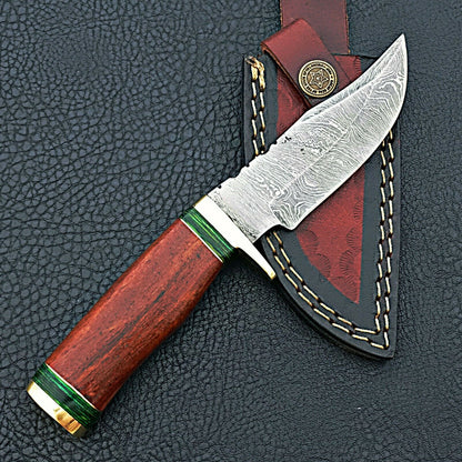 HS-418 | Custom Handmade Damascus Steel Hunting Knife - Beautiful Wood Handle