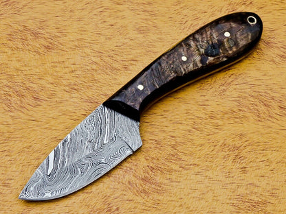 HS-584 CUSTOM DAMASCUS STEEL HUNTING/BOWIE/DAGGER KNIFE HANDLE RAM HORN WITH SHEATH
