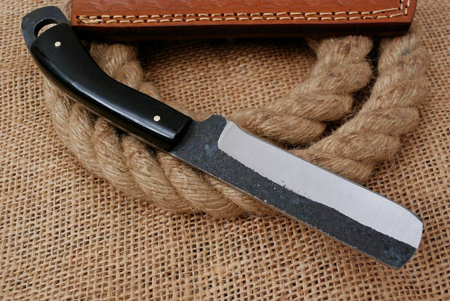 HS-1007 | Custom Handmade High Carbon Steel Cow Boy Bull Cutter Knife With Buffalo Horn Handle