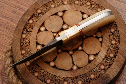 HS-759 Custom Handmade Damascus Steel Skinner Knife 5.5 inch Overall And Camel Bone Handle