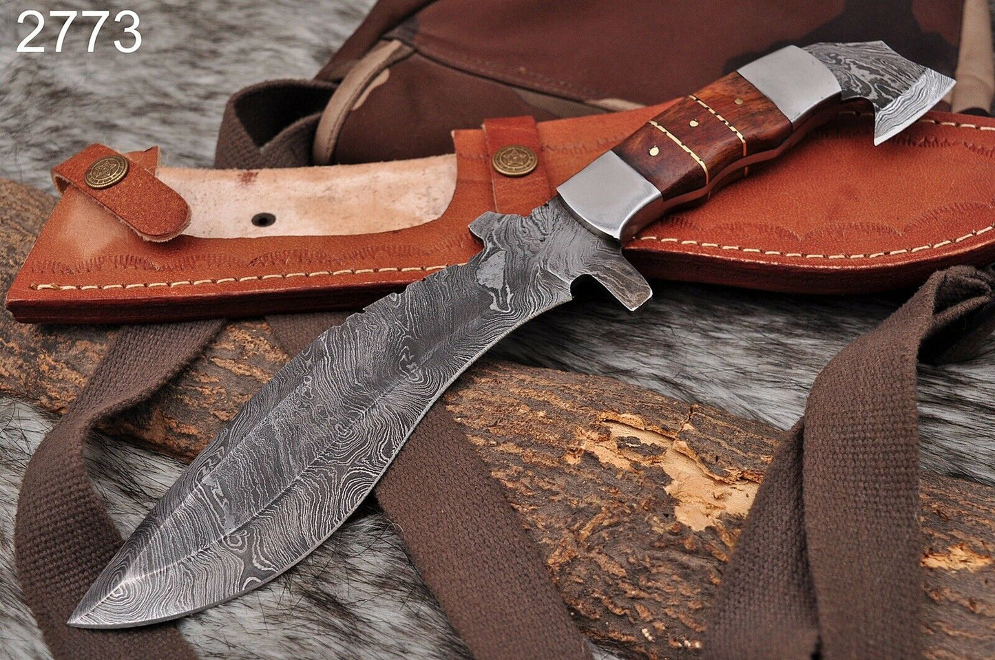 HS-871 Custom Handmade Damascus Steel 12 Inch Kukri Knife - Awesome Hard Wood Handle
