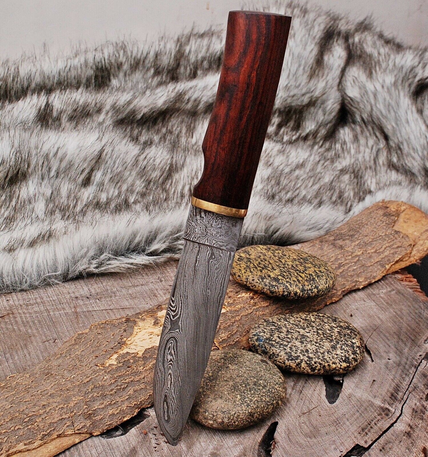 HS-450 | Custom Handmade Damascus Steel Hunting Camping Best Knife - Awesome Wood With Very Reasonable Price