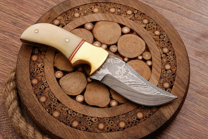 HS-759 Custom Handmade Damascus Steel Skinner Knife 5.5 inch Overall And Camel Bone Handle
