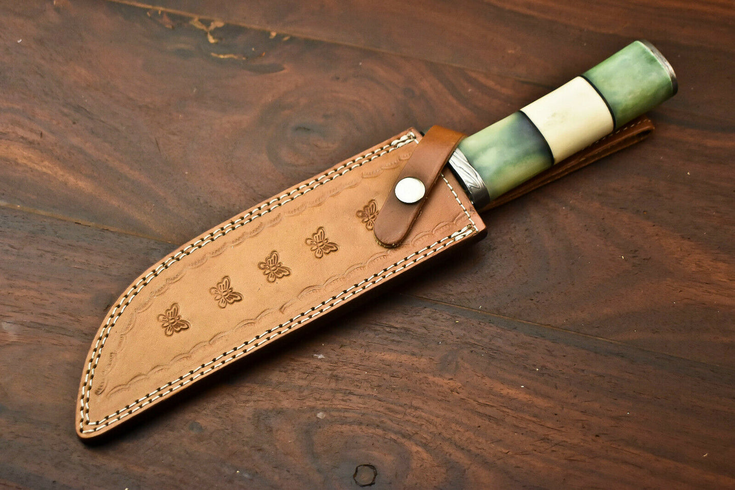 HS-336 | Custom Handmade Damascus SteelHunting / Bowie Knife - Camel Bone Handle