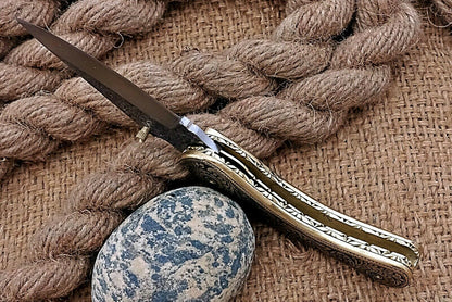 Hand Engraved Brass Handle Folding Pocket Knife — Lifetime Use