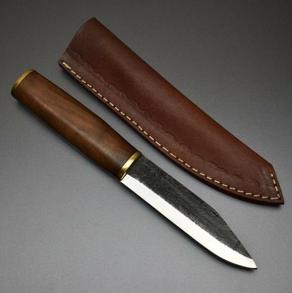 HS-426 | Custom Handmade Railroad Steel Hunting-BushCarft Puukko Knife - Beautiful Wood Handle