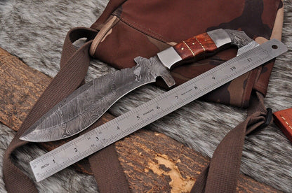 HS-871 Custom Handmade Damascus Steel 12 Inch Kukri Knife - Awesome Hard Wood Handle