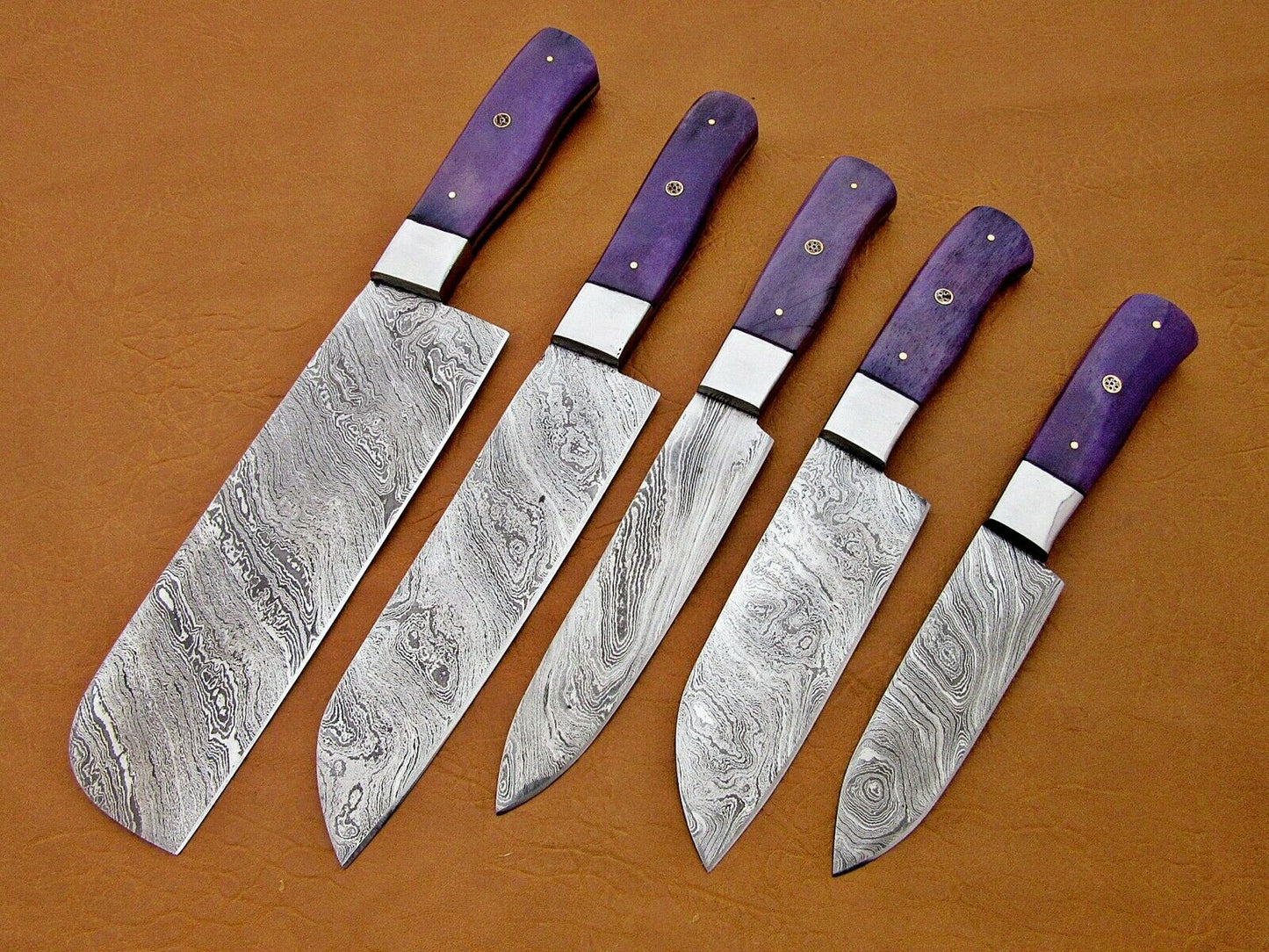 HS-194 Custom Handmade Damascus Kitchen Knives With Colour Bone Handle Handle