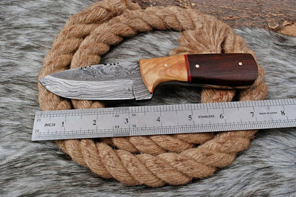 HS-795 Custom Handmade Damascus Skinner Knife With Two Type Woods Handle
