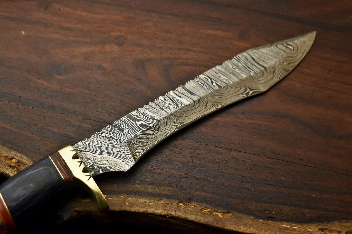 HS-333 | Custom Handmade Damascus Steel Bowie / Hunting Knife - Hard Wood Handle