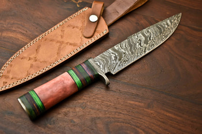 HS-330 | Custom Handmade Damascus Steel Hunitng/Bowie Knife - Colour Camel Bone Handle