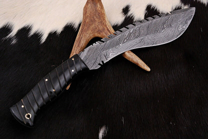 HS-881 Custom Handmade Damascus Hunting/Kukri Knife With Black Sheet Handle