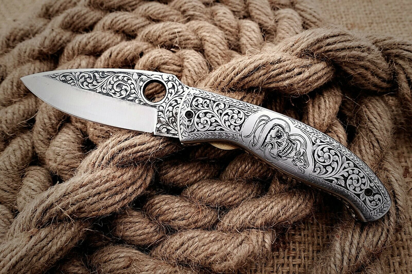 Custom Hand Engraved Folding-Pocket Knife Life Time Used With Very Good Price