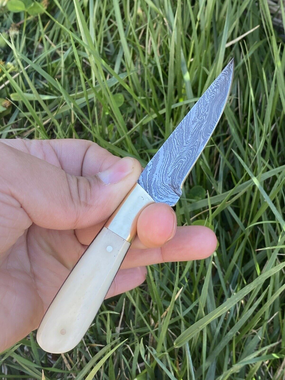 HS-725 Custom Handmade Damascus Steel Skinner Knife - Camel Bone Handle