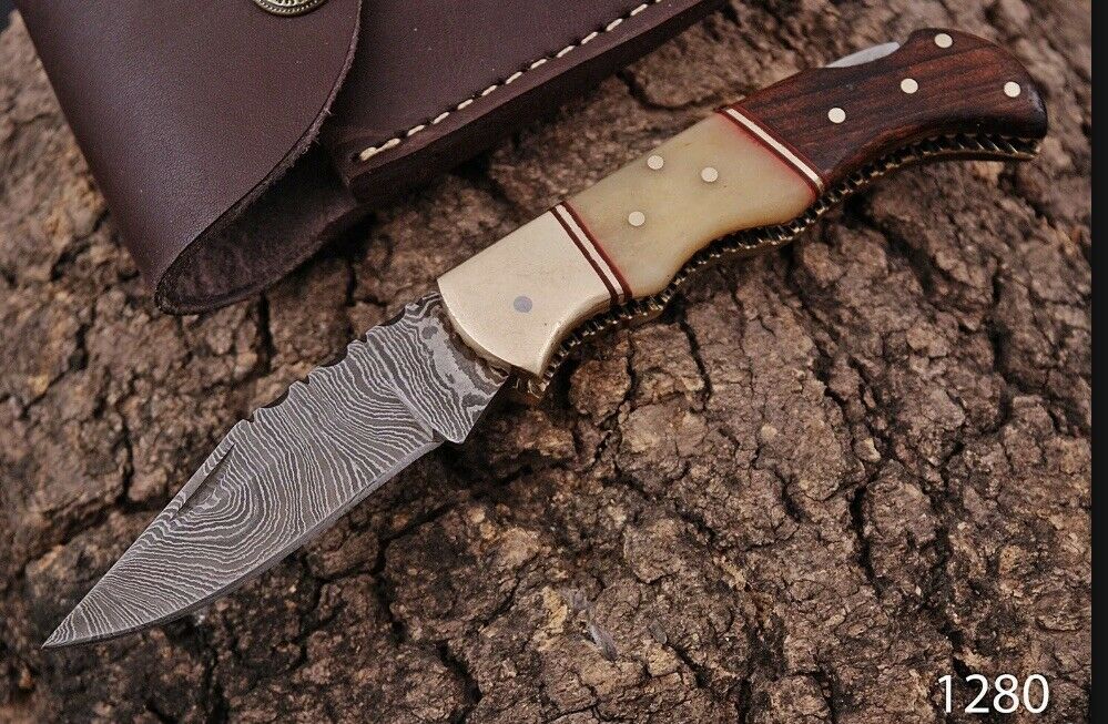Custom Handmade Damascus Folding-Pocket Knife With Beautiful Handle