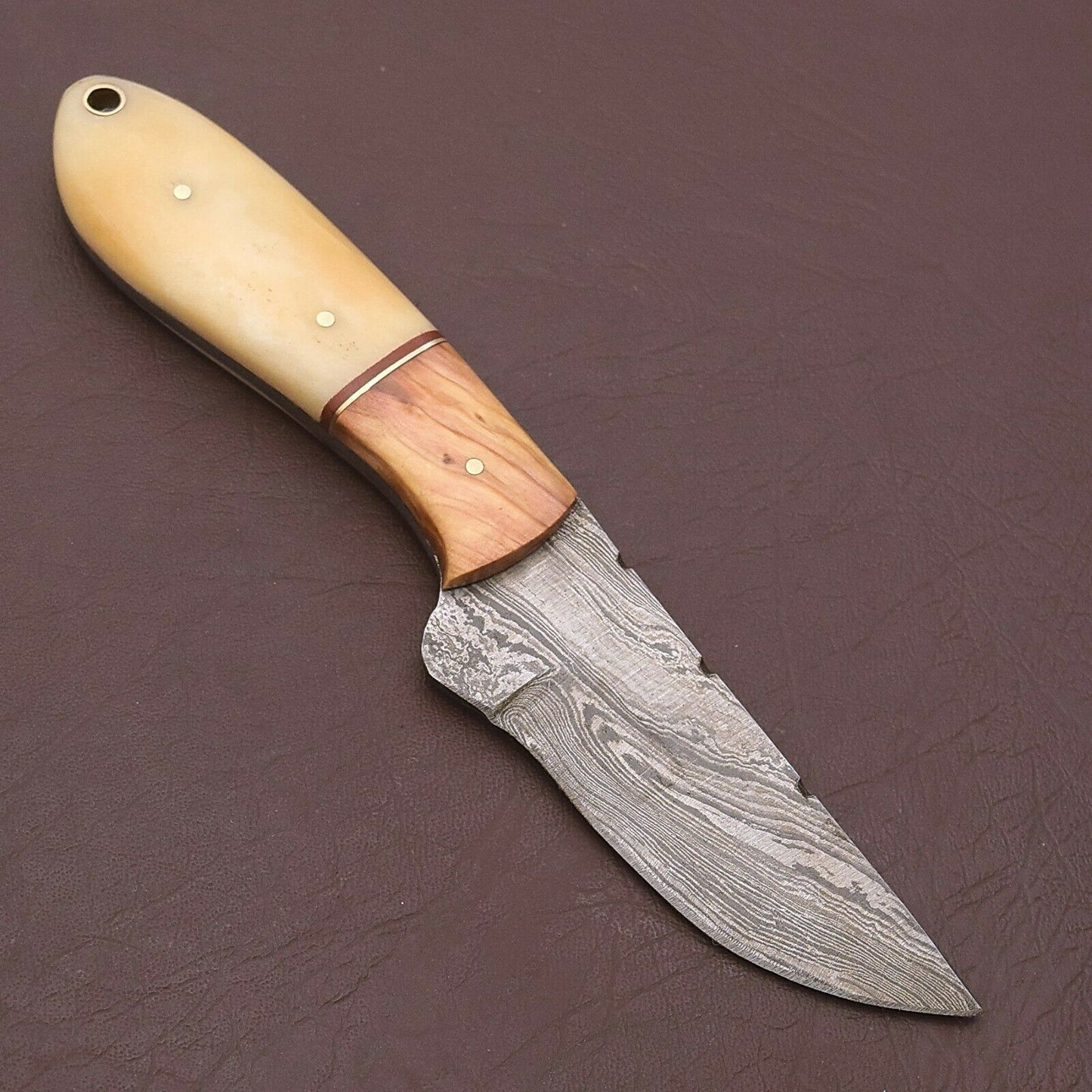 HS-786 Custom Handmade Damascus Skinner Knife With Bone & Wood Handle