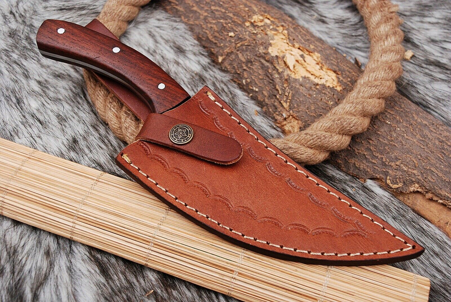 HS-441 | Custom Handmade High Carbon Railroad Steel Chef-Hunting knife - Awesome Wood Handle