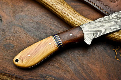 HS-604 Handmade Damascus Skinning Blade Camping Full Tang Knife