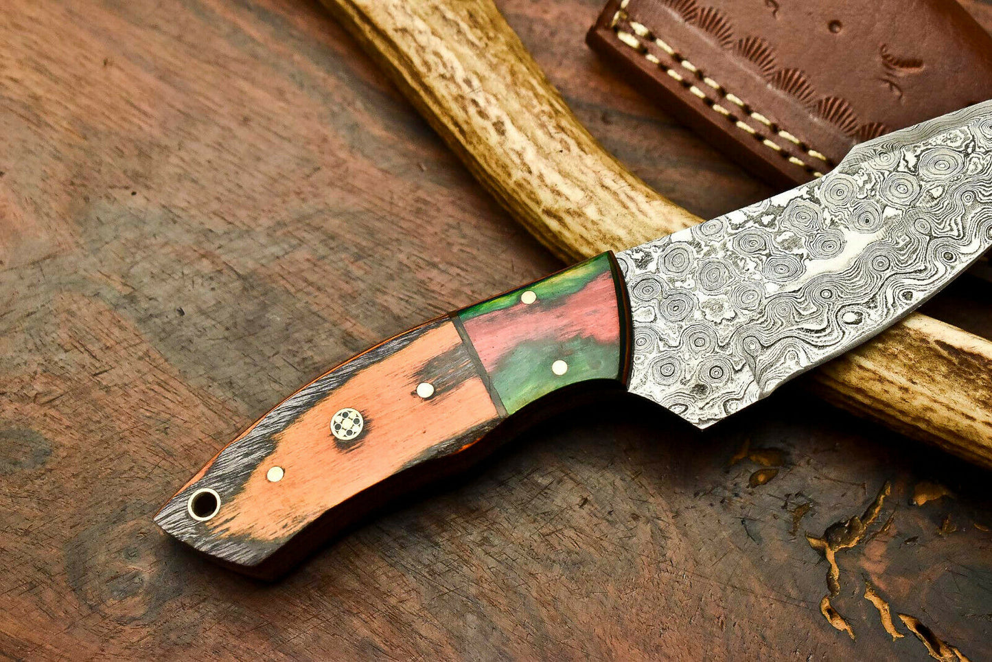 HS-606 Handmade Damascus Skinning Blade Camping Full Tang Knife