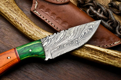 HS-691 Custom Handmade Damascus Steel Skinner Knife - Beautiful Hard Wood Handle