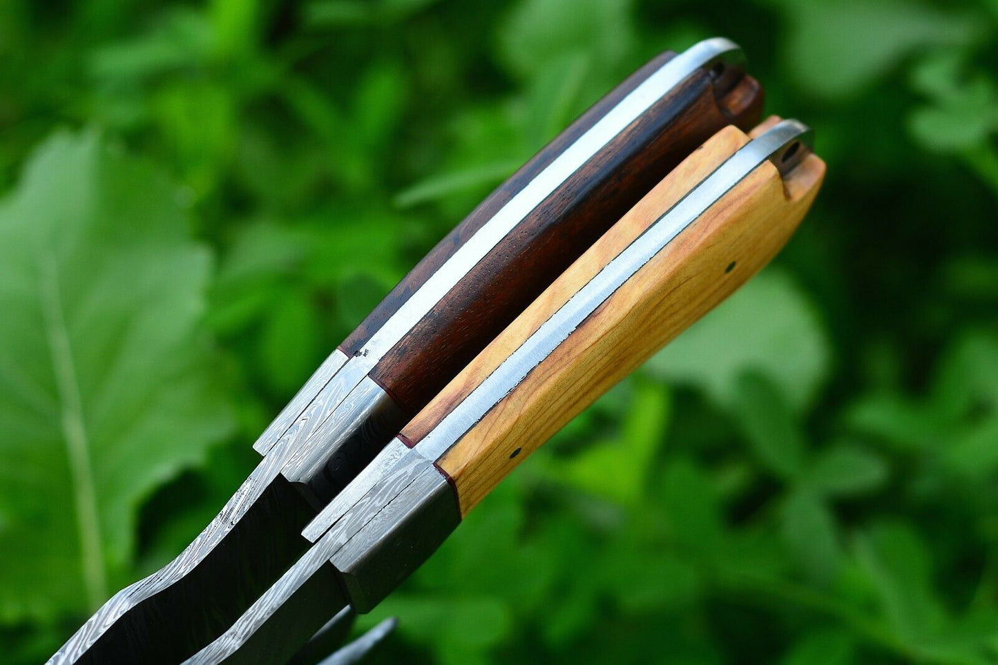 HS-1048 A Pair Of Custom Handmade Damascus Steel Viking Axe wood handle & Leather sheath