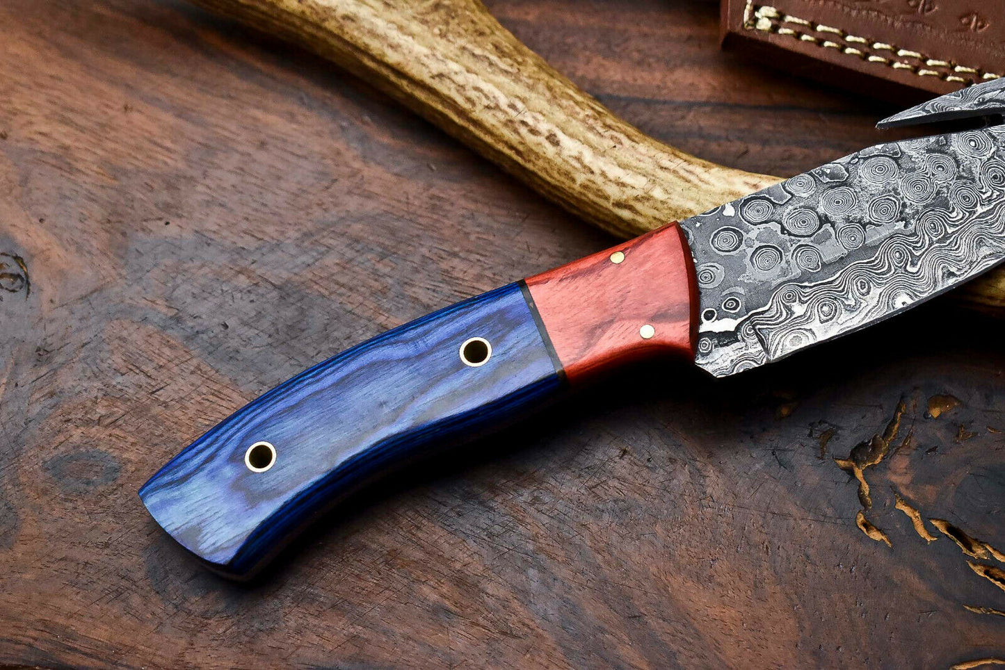 HS-628 Handmade Damascus Skinning Blade Camping Full Tang Knife