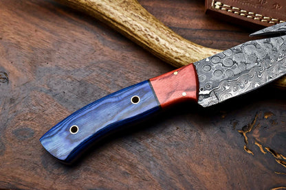 HS-628 Handmade Damascus Skinning Blade Camping Full Tang Knife