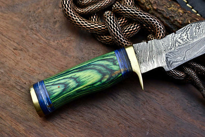 HS-711 Custom Handmade Damascus Steel Skinner Knife - Beautiful Hard Wood Handle