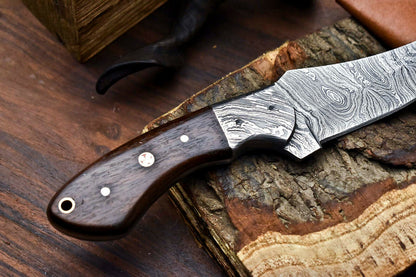 HS-700 Custom Handmade Damascus Steel Skinner Knife - Beautiful Wood Handle