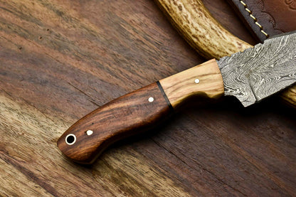 HS-687 Custom Handmade Damascus Steel Skinner Knife - Beautiful Wood Handle