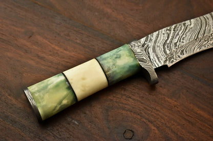 HS-329 | Custom Handmade Damascus Steel Hunitng/Bowie Knife - Colour Camel Bone Handle