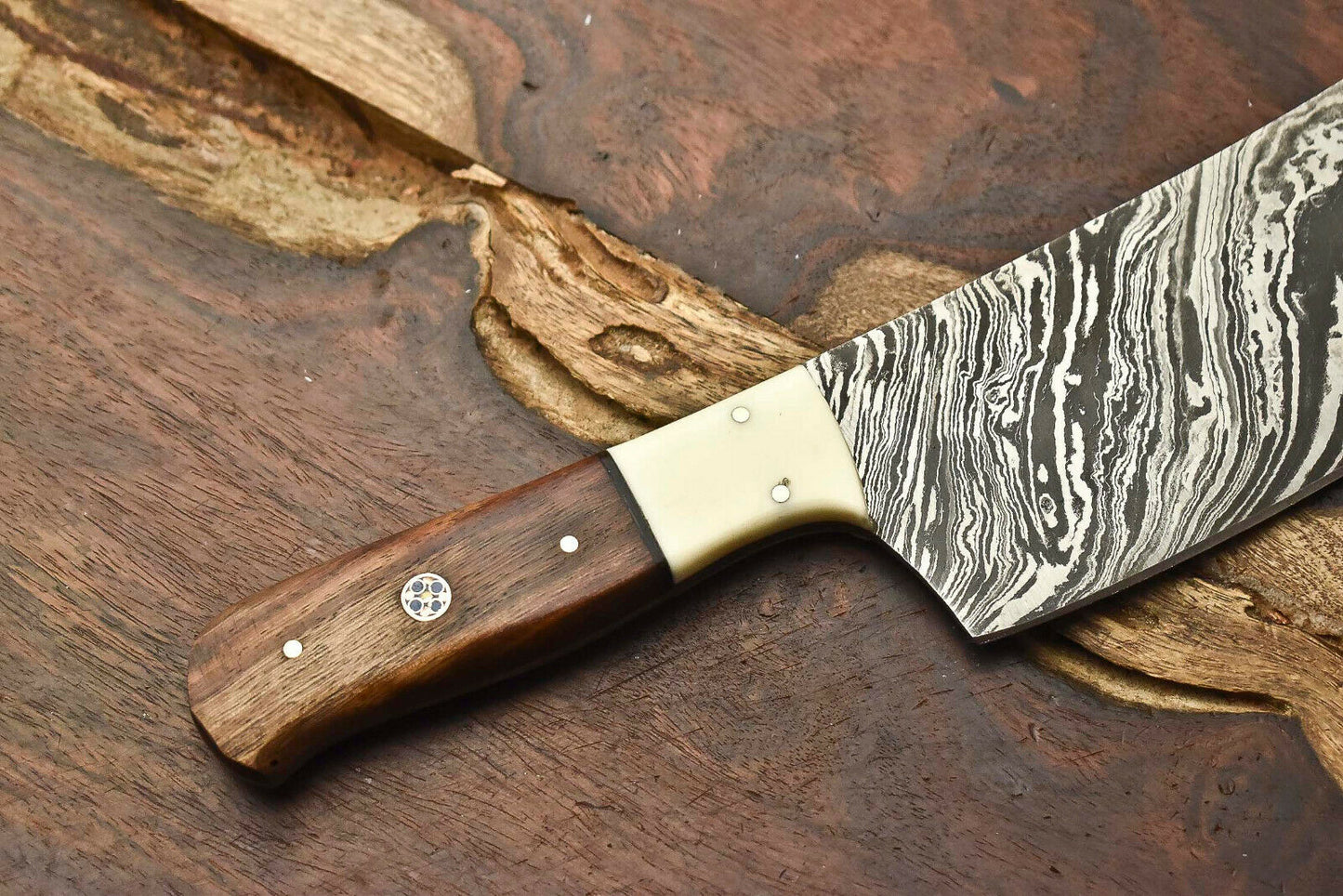 HS-271 Hand Made Damascus Steel Blade Chopper Full Tang Knife | WALNUT WOOD