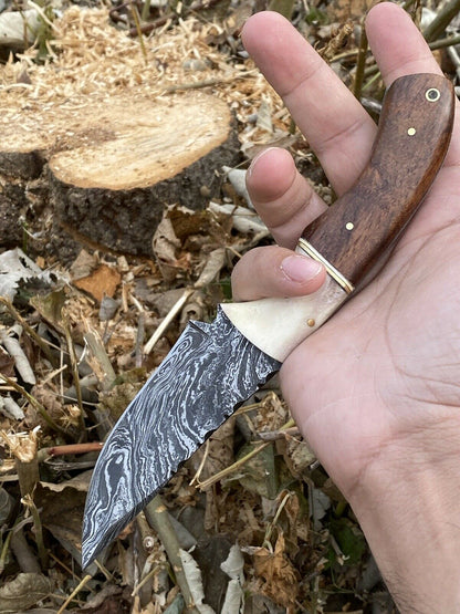 HS-572 Custom Hand Forged Damascus Steel HUNTING Knife W/ Wood Handle / Full Tang