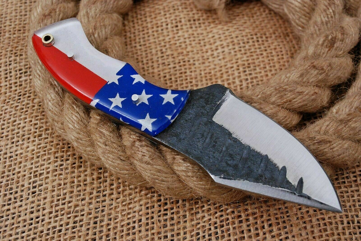 HS-745 6.0'' Custom Handmade High Carbon Mini Skinner Knife With Flag Resin Handle