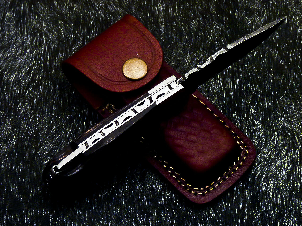 HS-1119  CUSTOM HANDMADE DAMASCUS BLADE POCKET FOLDING KNIFE - HARD WOOD HANDLE