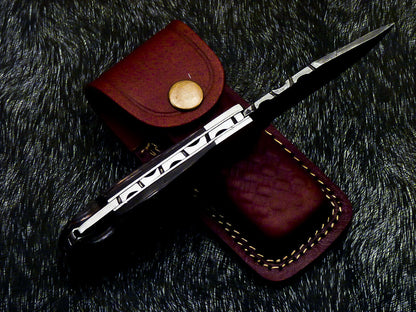 HS-1119  CUSTOM HANDMADE DAMASCUS BLADE POCKET FOLDING KNIFE - HARD WOOD HANDLE