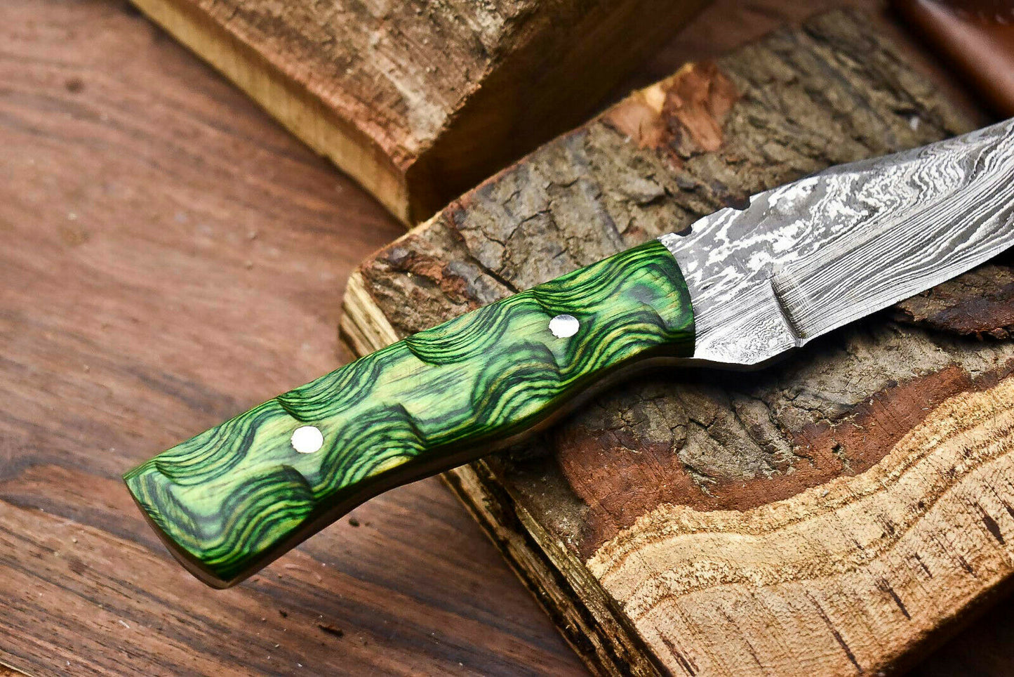 HS-705 Custom Handmade Damascus Steel Skinner Knife - Beautiful Wood Handle