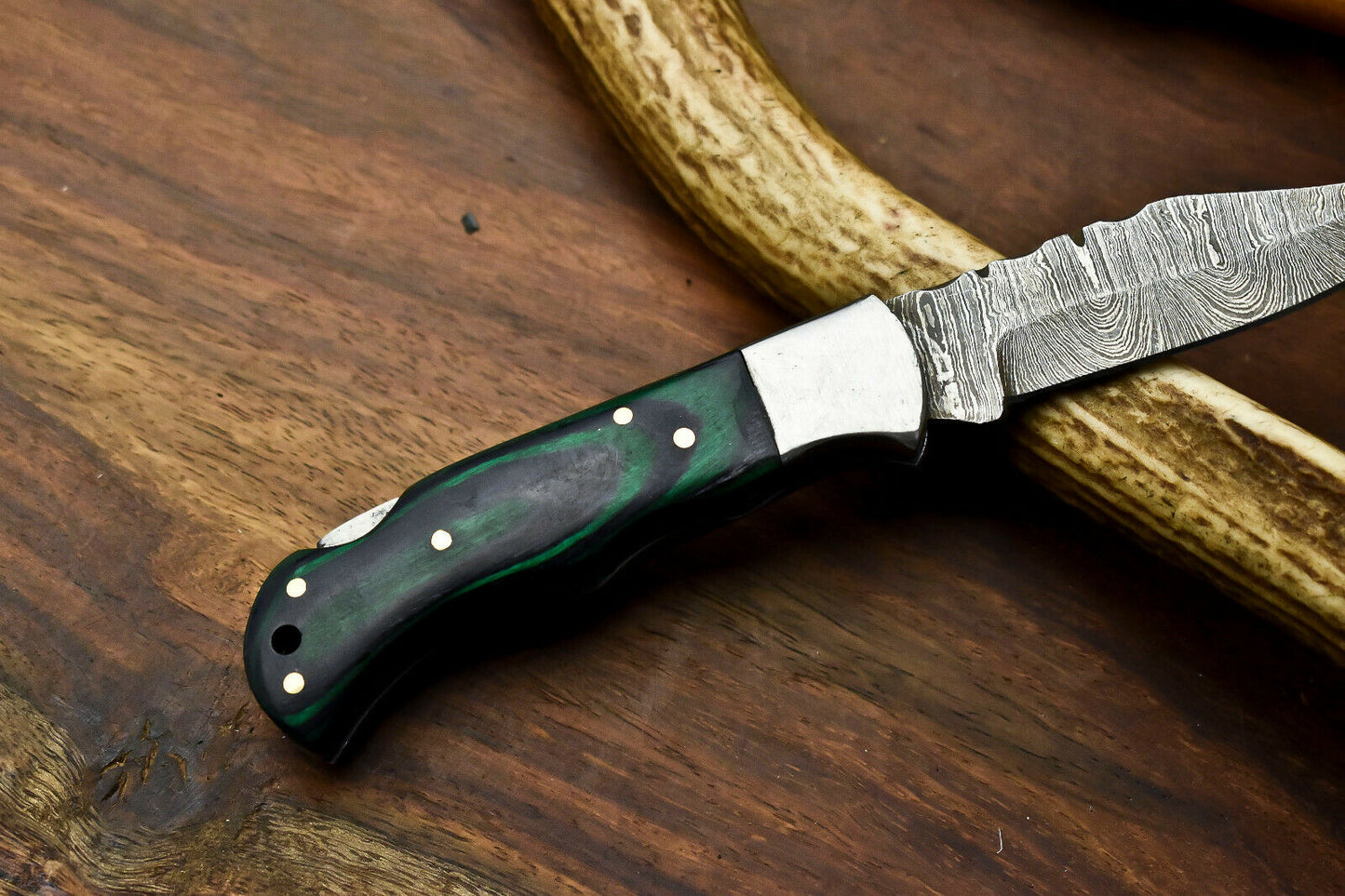 HS-1126 '' Hand Made Damascus Steel Blade Back Lock Folding Knife
