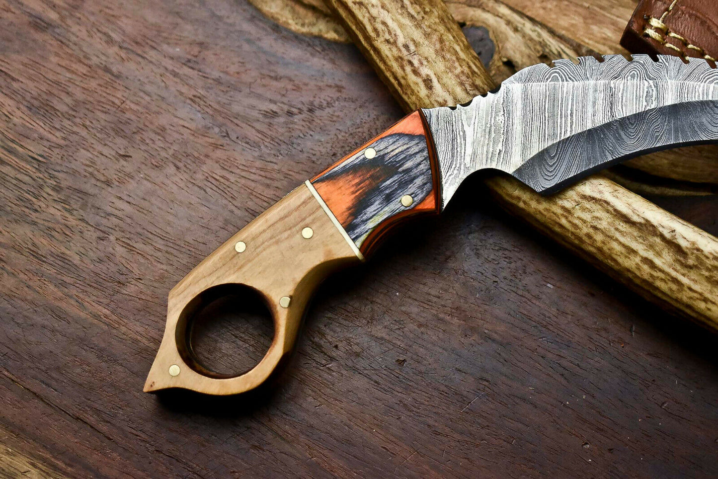 HS-907 Custom Handmade Damascus Steel Karambit Knife - Beautiful Micarta Wood Handle