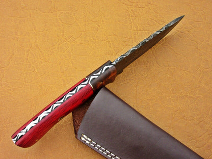 HS-768 Custom Handmade Damascus Skinner Knife With Hard Wood & Rose Wood Hanlde