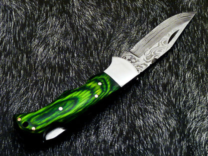 HS-1118 '' CUSTOM HANDMADE DAMASCUS BLADE POCKET FOLDING KNIFE - HARD WOOD HANDLE