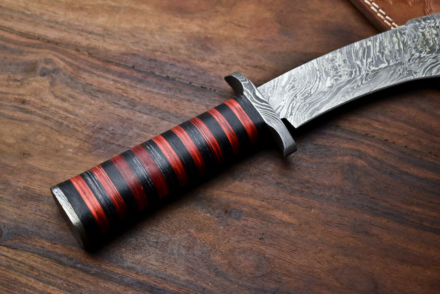 HS-324 | Custom Handmade Damascus Steel Bowie Knife - Beautiful Hard Wood Handle