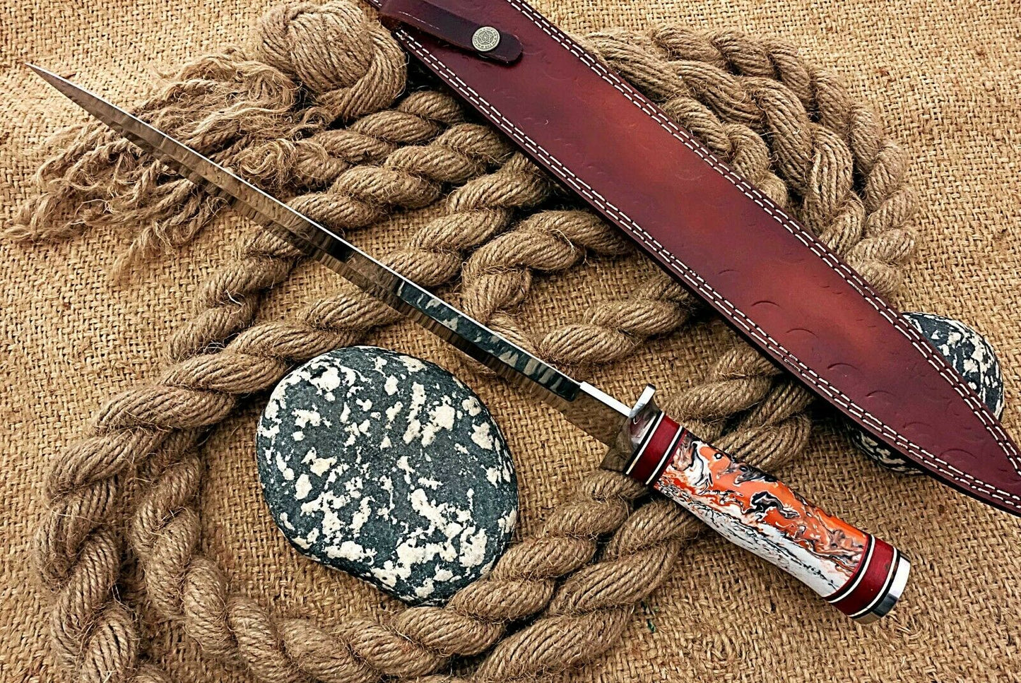 HS-1099 | Custom Handmade Steel D2 Fighter Hunting Combat Mini Sword knife With Resin Handle