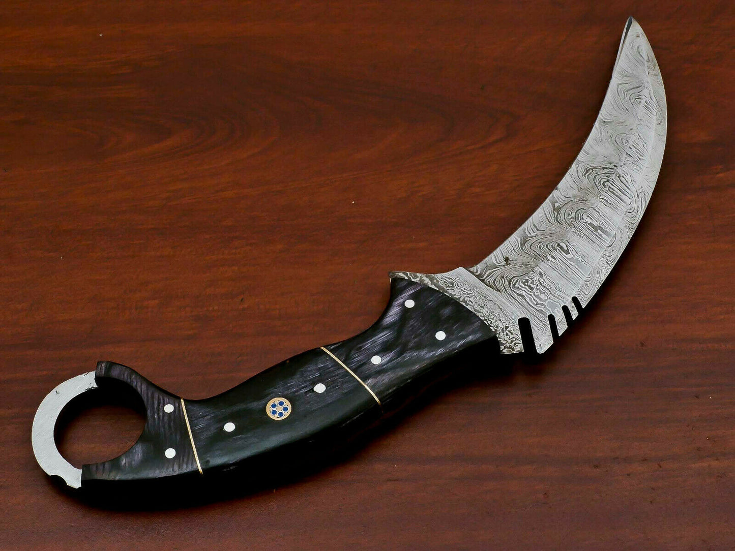 HS-889 HANDMADE DAMASCUS CUSTOM PAKKA WOOD KARAMBIT HUNTING KNIFE