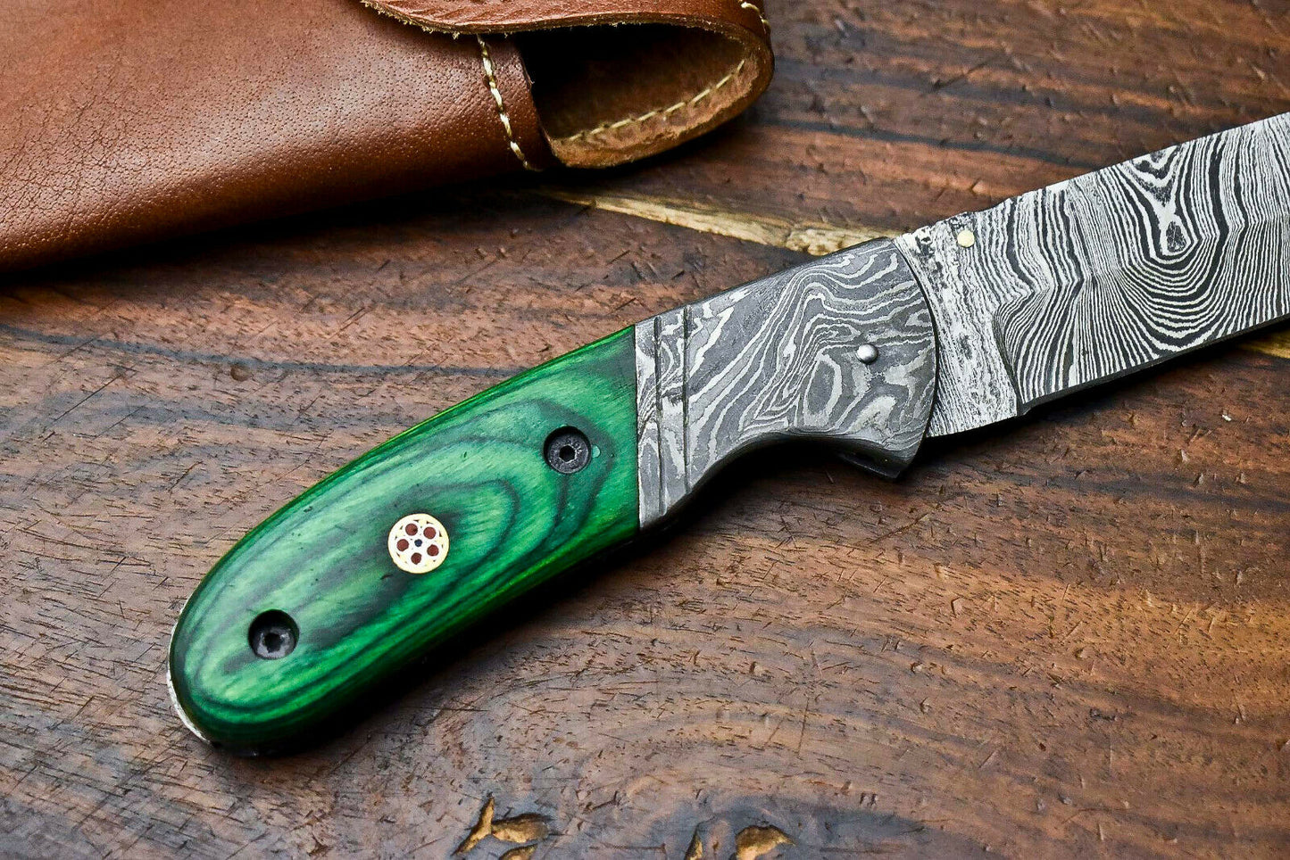 Custom Handmade Damascus Steel Blade Liner-Lock Pocket Folding Knife| HARD WOOD