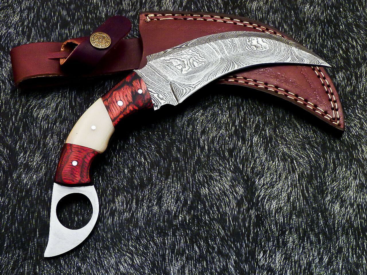 HS-890 Custom Hand Forged Damascus Steel 10" Karambit Knife - Hard Wood Handle